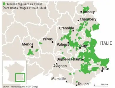 Carte de la présence des loups dans le Mercantour et la Lozere